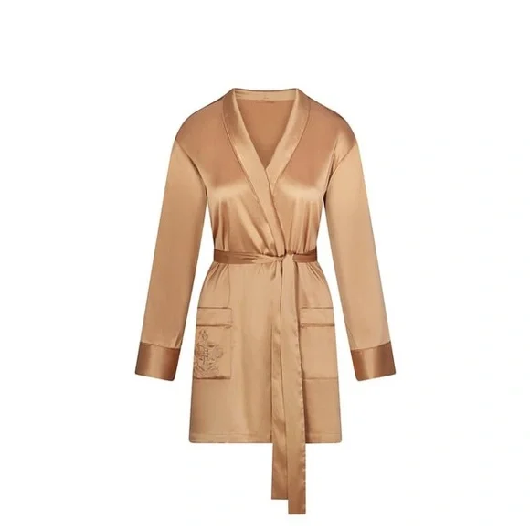 NWT Skims hotel shine satin robe - honey gold medium
